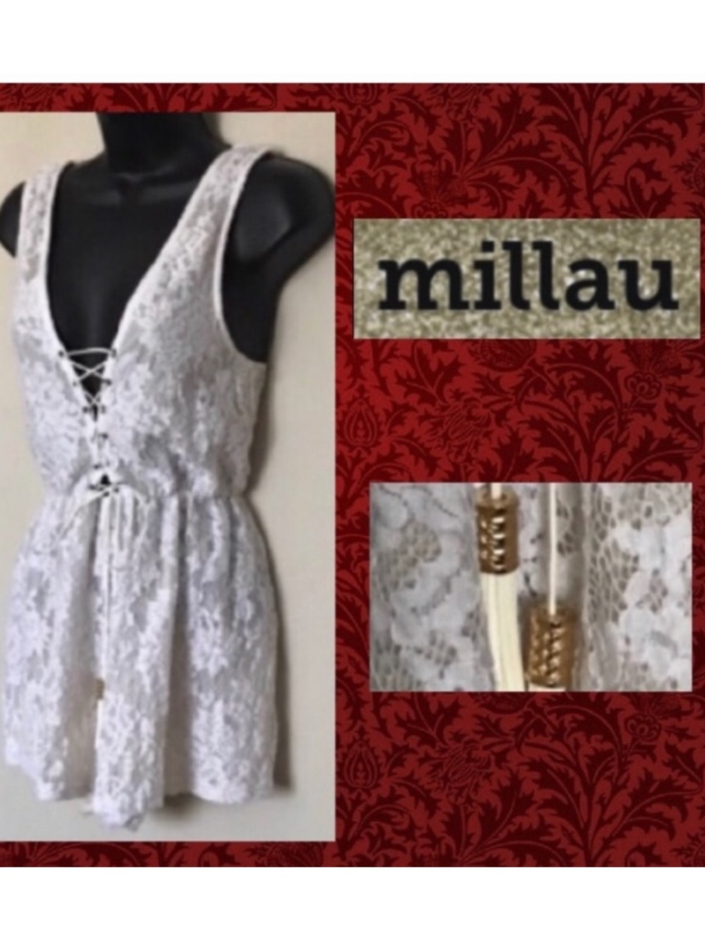 Millau White Lace Sleeveless Lace-Up Romper